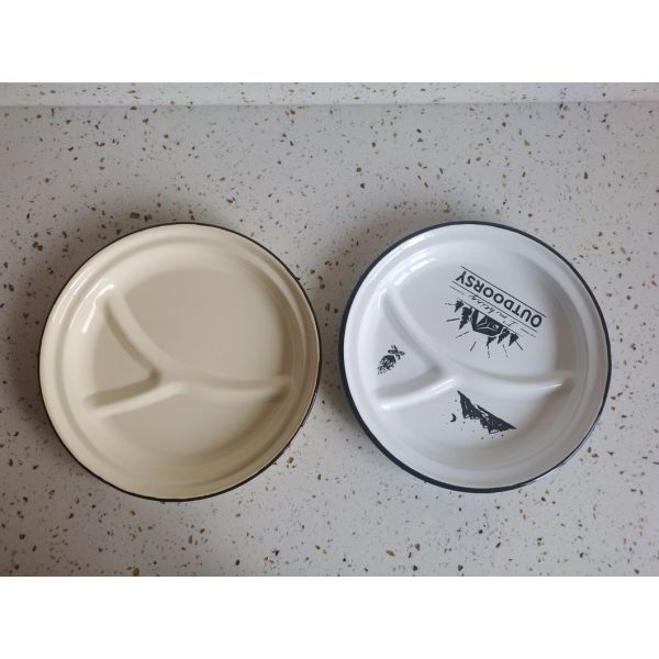 27cm Enamel Dinnerware Plates Enamel Division Plate Metal Tableware Customized Color