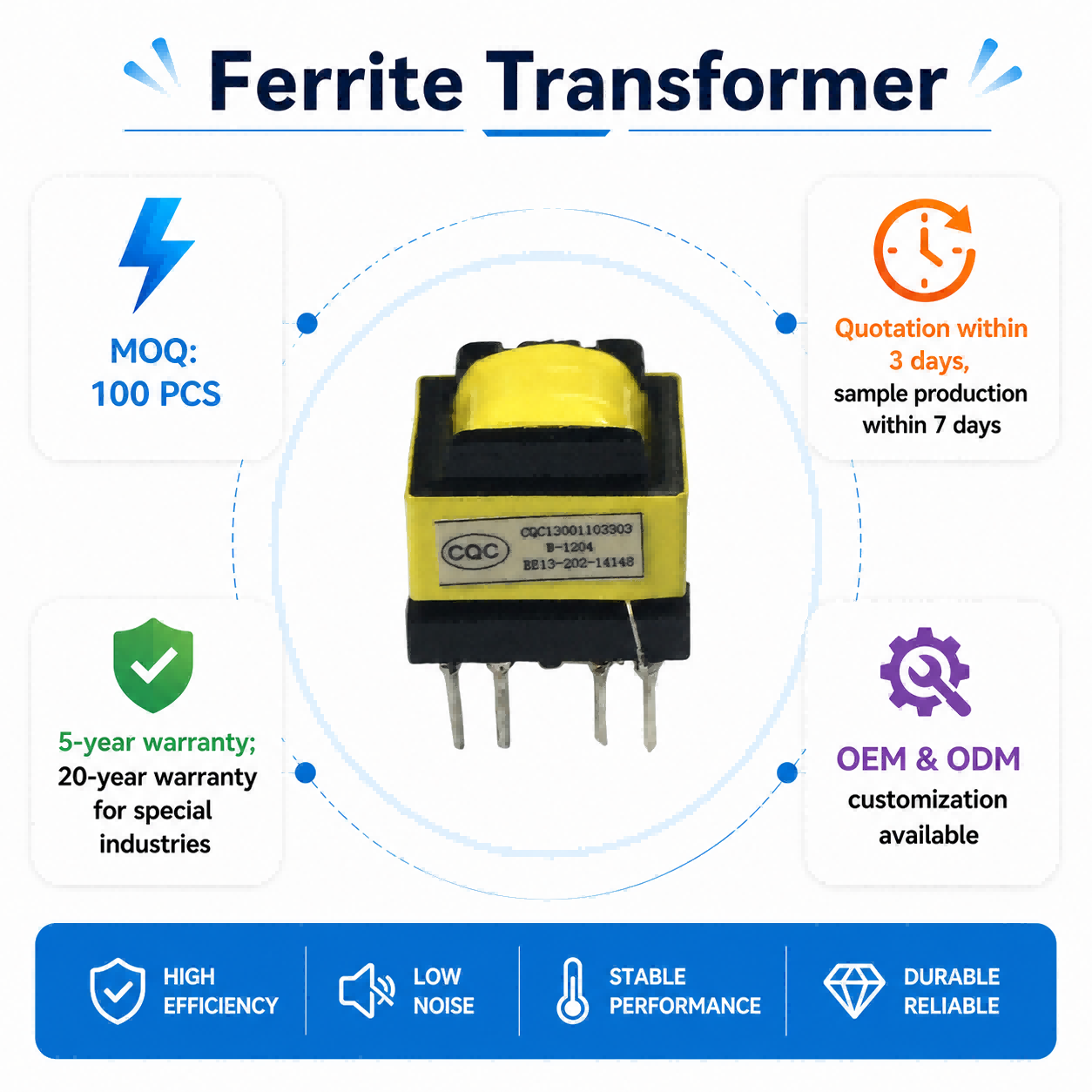 High Frequency Low Loss EE13 Horizontal SMPS Transformer For Power Supply PCB