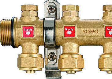 6211 Hot Forged Brass Water Distribution Manifolds 50mm Branch Spacing with Concealed Supply Flowrate Tuners + Seal Caps