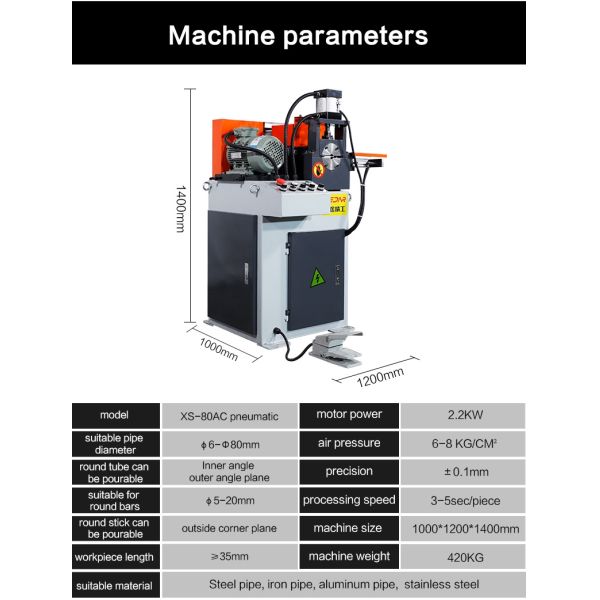 Cedar XS-80AC Pneumatic Single Head Chamfering Machine English Wheels for Efficient Metal Tubes and Bars Processing