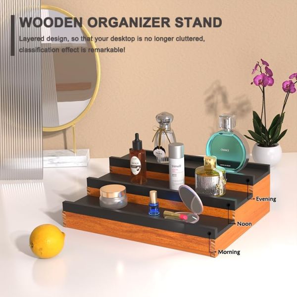 Customized Logo Acceptable Wooden Cologne Stand Perfume Organizer with Hidden Comp