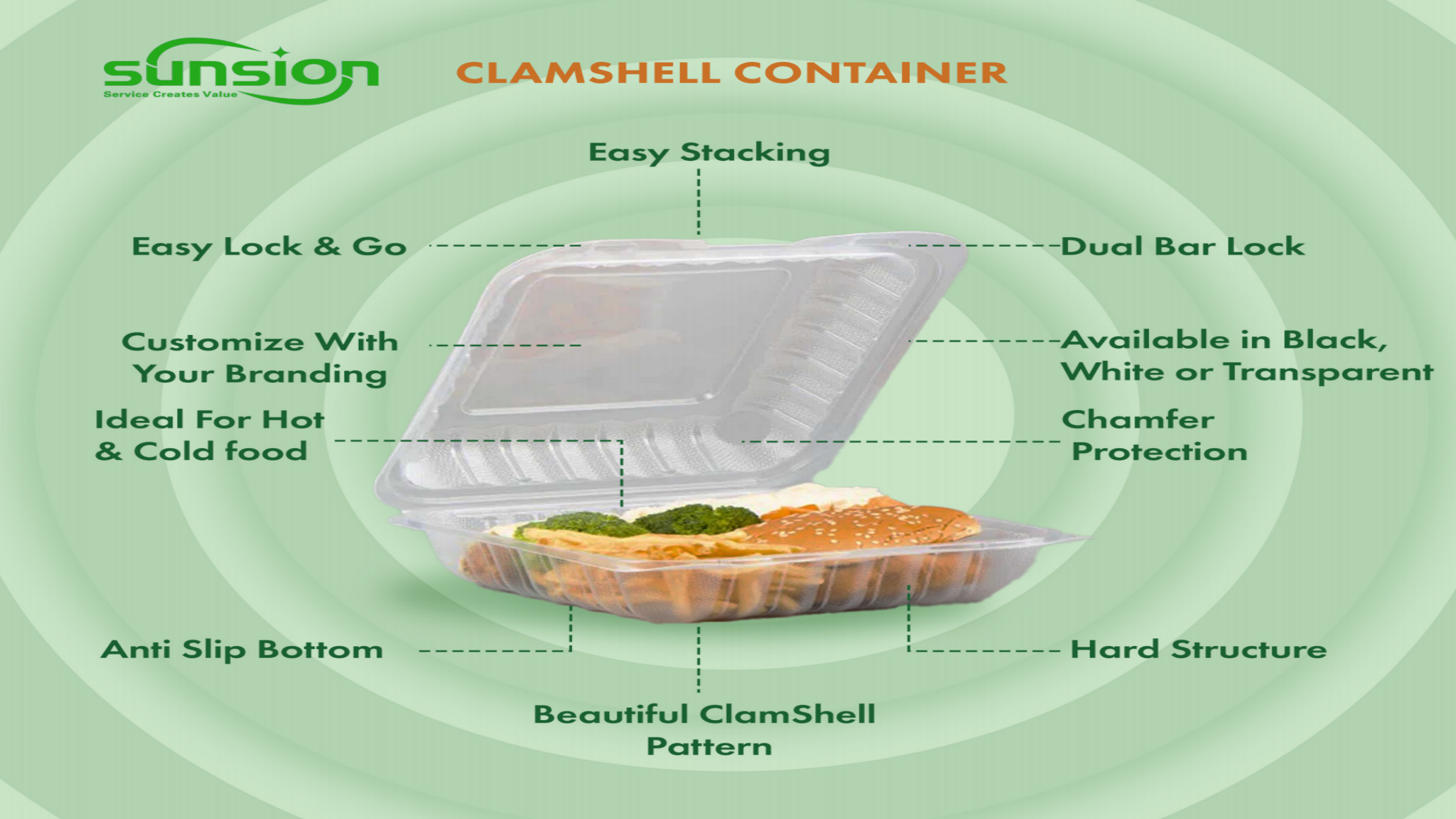 Reusable Plastic Food Packaging Box, PP Hinged Lid Clamshell Container,Microwavable,9.2”x9.5”x3”