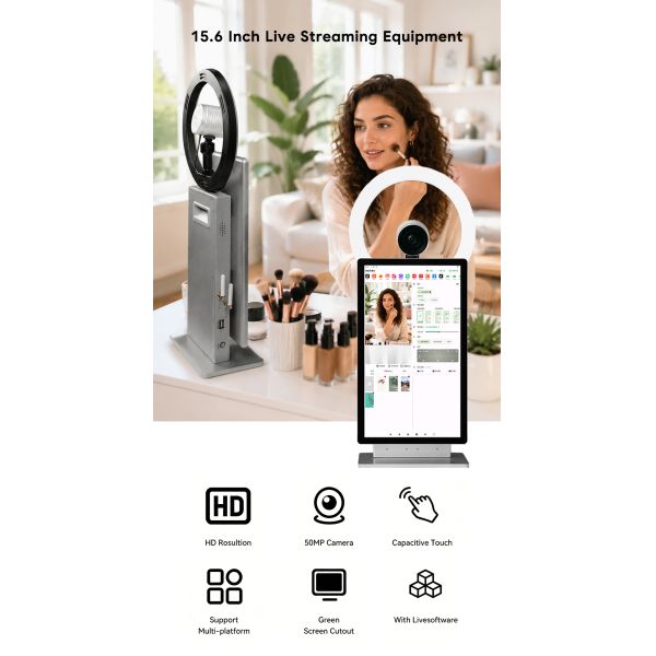 Professional 15.6 Inch 2K Touch Screen Desktop for Tiktok & Facebook Live Streaming All-in-One Live Broadcast Service Equipment