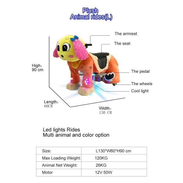 1 Player Funfair Wheel Ride Plush Animal Led Lights Kids Walking Toy