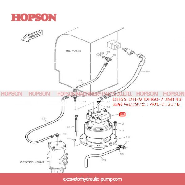DH55 excavatrice Swing Motor, moteur d'entraînement d'oscillation de 401-00307B JMF43