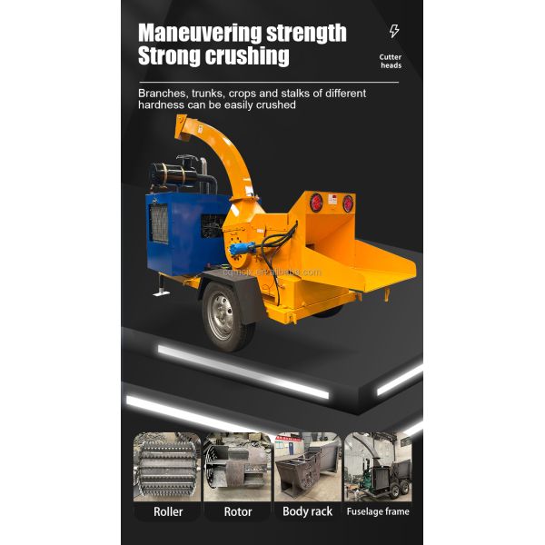 Crush Biomass Waste Wood with 102/110hp Turbo Diesel Engine Tree Grinder Wood Chipper