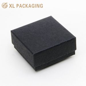 Custom 2‑Piece Rigid Lid Base Jewelry Box, Recyclable Black Faux Leather Textured Paper Gift Box with Velvet Foam Insert for Earring Wholesale