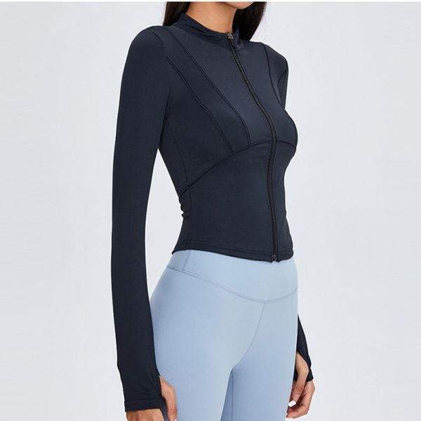 Верховая езда спорт застежка-молнии женщин полная покрывает рубашки нейлона длинного рукава сплошного цвета мягкие