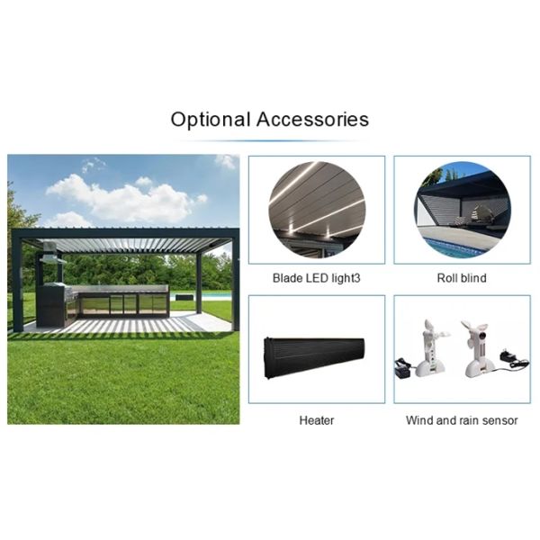 Aluminum Louvered Canopy Sunshade Louver Automatic Sunshade White Villa  Gazebo