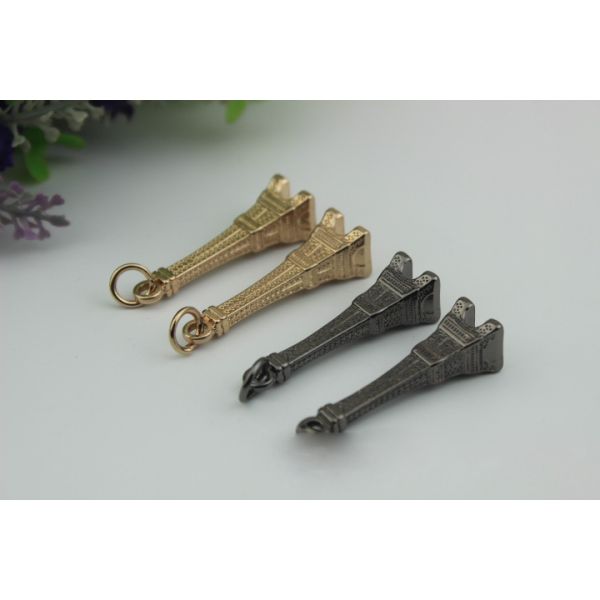 Luggage hardware accessories Paris Tower shape 50mm length gold pendant metal buckle zipper tag