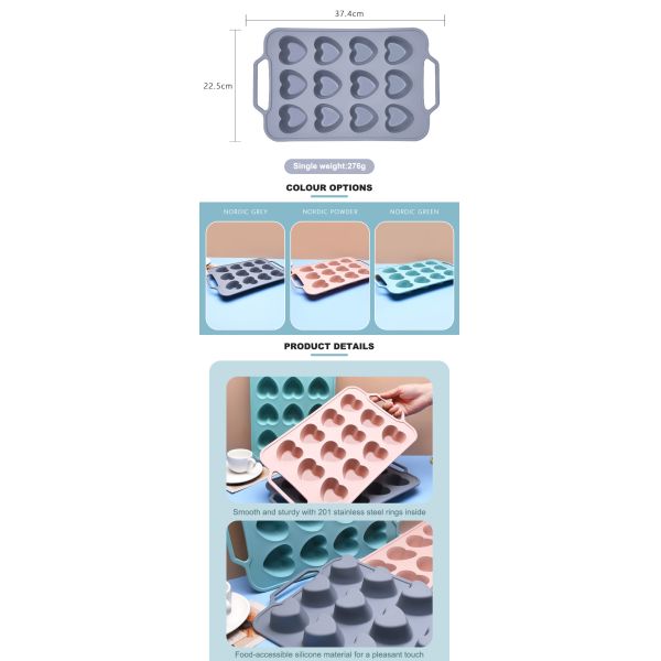 Heat Resistant Non Stick Heart Shaped Silicone Muffin Molds