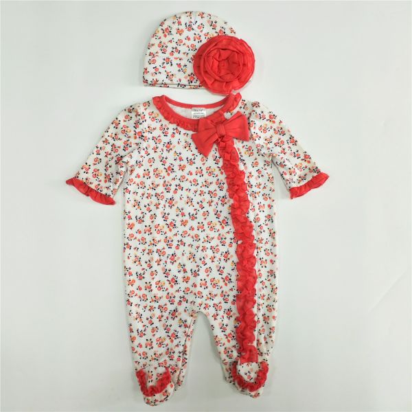 Winter Footies Baby Clothes with Zipper Opening and Fashionable Pattern Printing