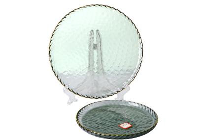 Kitchen Hammpered Gold Rim Crystal Glass Plates 22cm Handmade Dinner Plate
