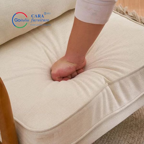 70010 Nordic Single Sofa White Fabric Cushion Solid Wood Chairs Frame Chairs For Living Room Wood With Arm