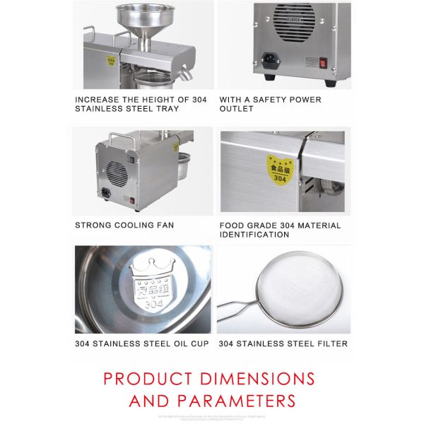 Home Household Stainless Steel Castor Oil Processing Equipment Cold Pressed Argan Marula Chia Seed Apricot Oil Press Machine 220V/50HZ