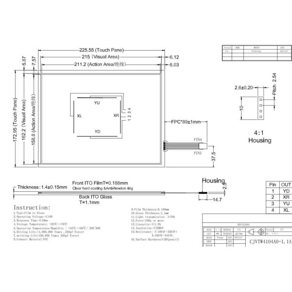 Resistive 5 Wire 4 Wire Touch Panel 5.7-22 Inch 35 Million Touches Durability