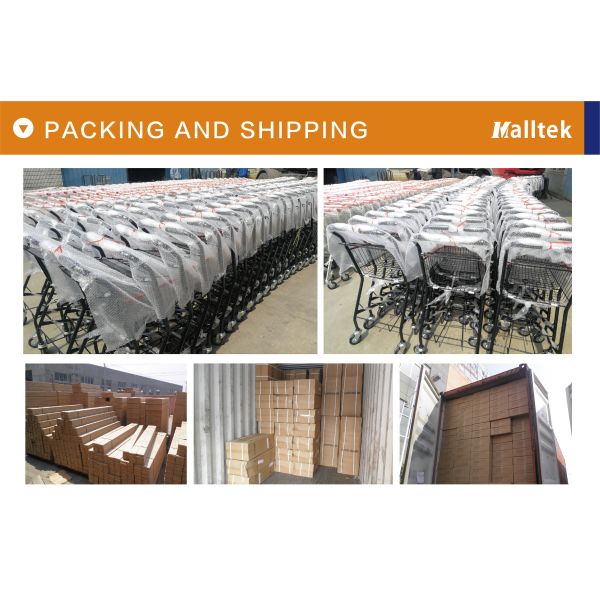 Pink Metal Supermarket Shopping Trolley With Two Baskets For Retail Grocery Store