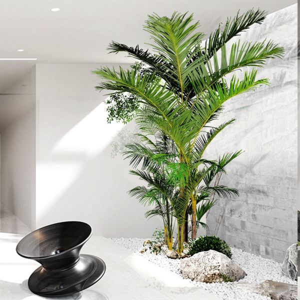 Palm Plant Artificial Giant Kentia Palm Cluster - 11.8ft Commercial-Grade W/Anti-Theft Tech (Multi-Trunk)