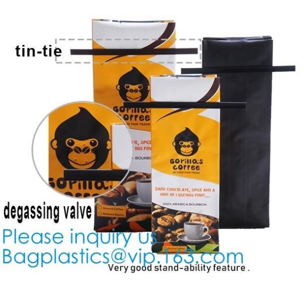 BRC Standard Qual Seal Kraft Paper Bags With Tin Tie Coffee Bags Plastic Valve,Customzed Side-Gusset Valve Tintie Plasti