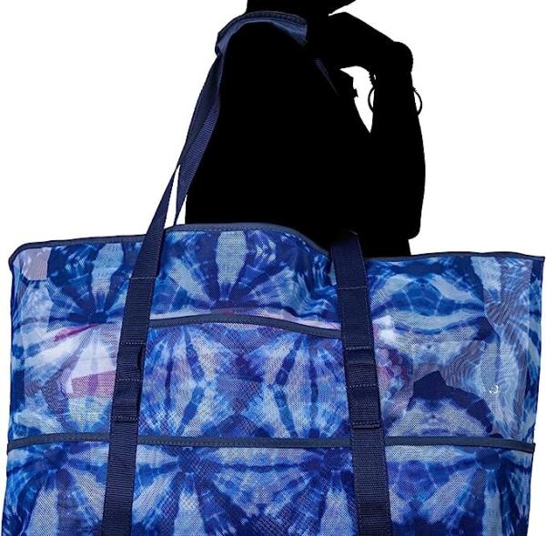 Mesh Beach Bag, Extra Large Beach Bags with 9 Pockets & Zipper Waterproof Lightweight Beach Tote for Beach/Pool Trip