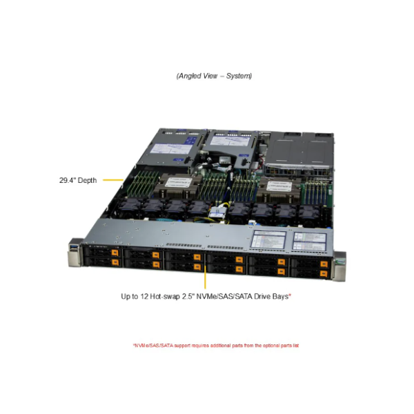 Supermicro Hyper SuperServer AS-1125HS-TNR 1U Rackmount with Dual AMD EPYC 9004/9005 Processors 24 DIMM Slots DDR5 and 8 Hot-swap NVMe/SATA/SAS Drive Bays