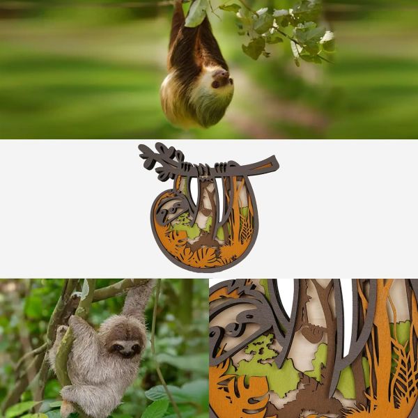 Des animaux en bois sculptés en 3D lumière de nuit LED, statues de lampes sculptées en bois cadeaux parfaits