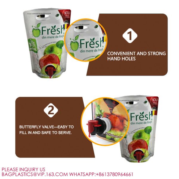 Juice bag Wine pouch Dispenser 3L Kraft Eco Friendly Bag In Box Liquid Plastic Packaging