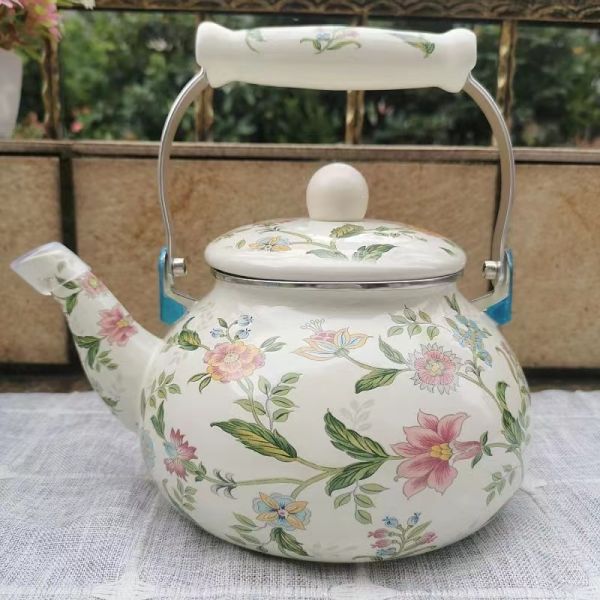 Iron Kettle Thickness 0.8mm Multi Capacity Enamel Whistling Tea Kettle Teapot 07L 11L 15L 25L Decorative Flower Decal