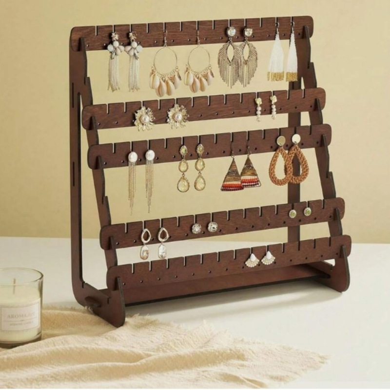 Wooden Earrings Storage Display Rack Wooden Stud Earrings Jewelry Hooks Ladder Table Storage Display Stand