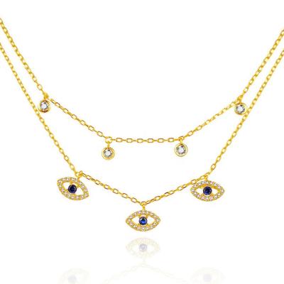 Double Layer Evil Eye Bezel Set Diamond Necklace Women Bezel Set Pendants