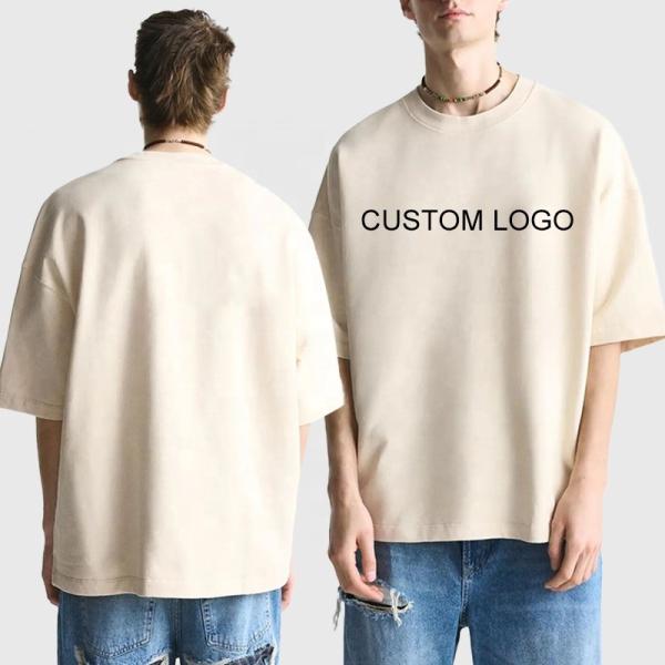 T-shirt personalizado com logotipo impresso em algodão de peso pesado de 250 gsm para roupas de rua unisex
