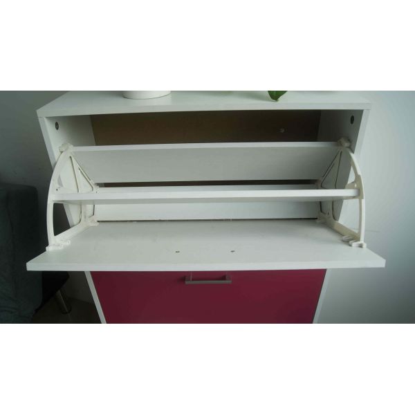 Rose Red Wooden Home Shoe Cabinet 3 Tier Flip Drawers With PVC Handle