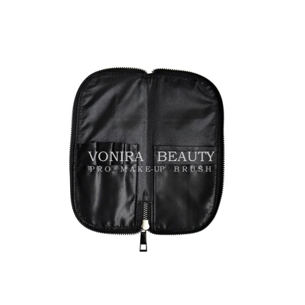 Handy Cosmetic Pouch Clutch Makeup Brush Bag With Zipper Enclosure Black