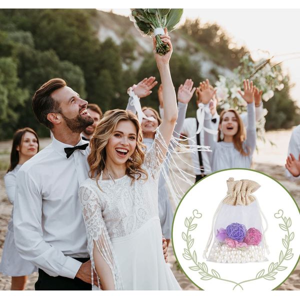 Patchwork Organza Linen Drawstring Storage Bag for Party Gifts Candy Toys Packaging