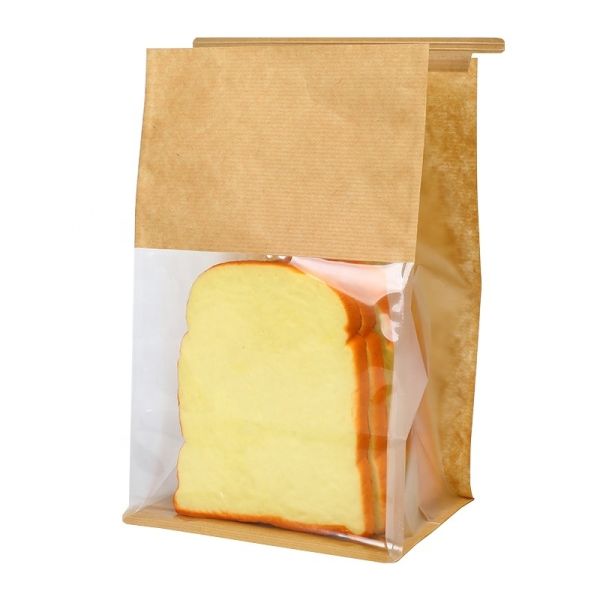Customized Thickness Biodegradable Kraft Paper Zipper Tape Bags Oil Proof Self Sealing Window Opening Bread Fruit Snack Packaging