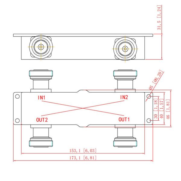 450-900MHz 2in 2out DIN Female Hybrid Coupler