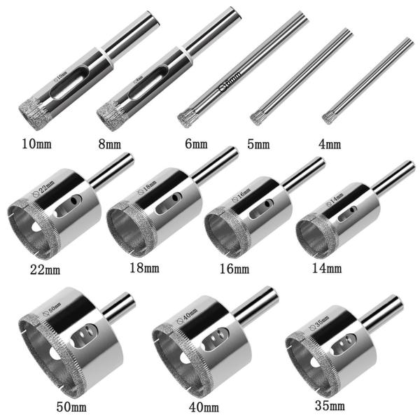 12pc Diamond Core Drill Bit Set 4-50mm for Glass Tile Ceramic