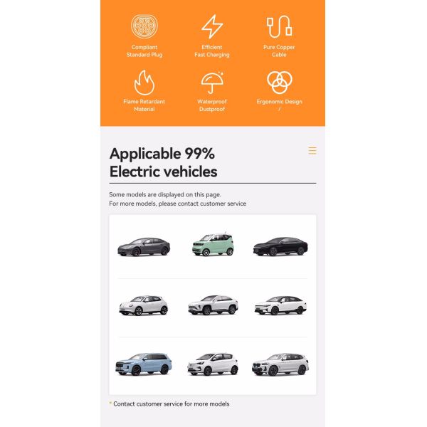 Plug de charge électrique OEM 32A 7.3kw Plug de charge électrique de type 2 avec câble de 5 m