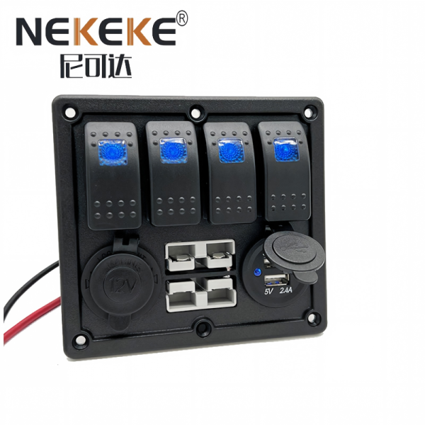 4 Gang ABS Switch Panel with 50A Anderson Socket and Power Socket and Dual USB