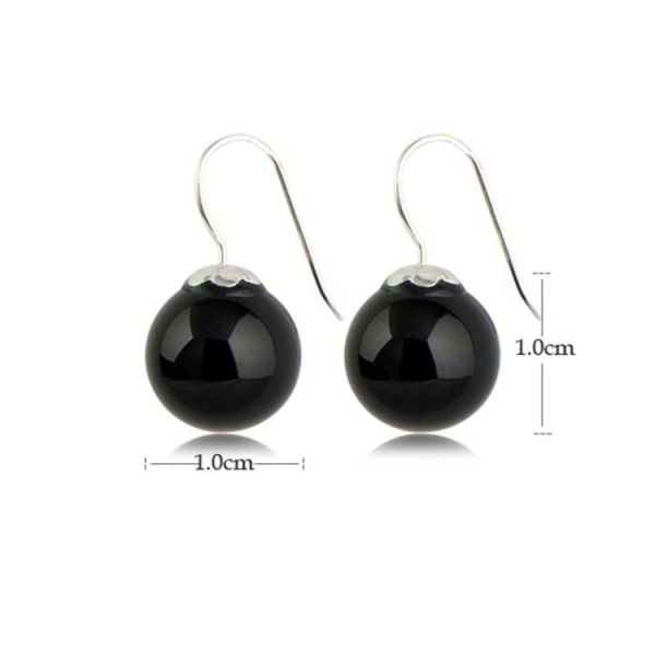 925 Sterling Silver Dangle Earrings with Black Onyx Bead (011634BLACK)