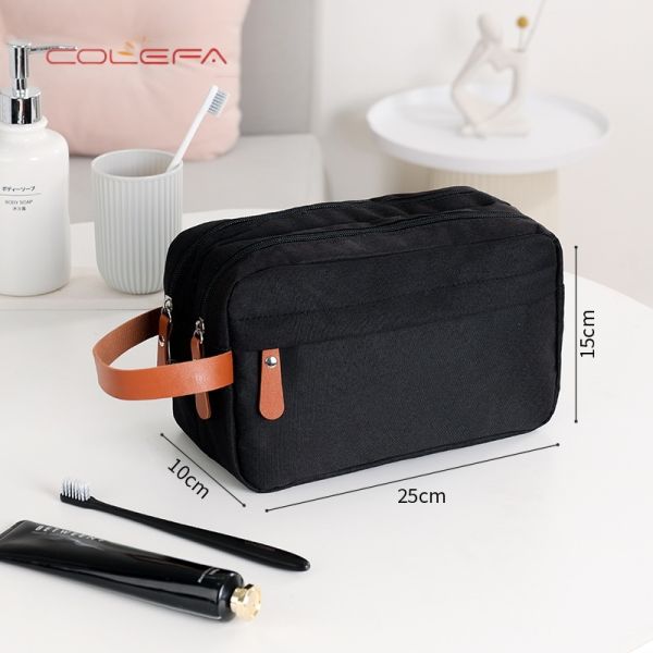 Men's Travel Toiletry Bag Double-Layer Large Capacity Cosmetic Pouch Solid-Color Oxford Storage Bag Convenient Handheld Tote