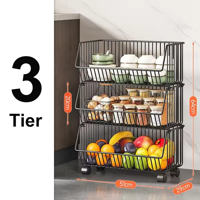 High Quality Stackable Metal Shelf Rotating Storage Basket Kitchen Storage Rack Storage Rack Cart for Food