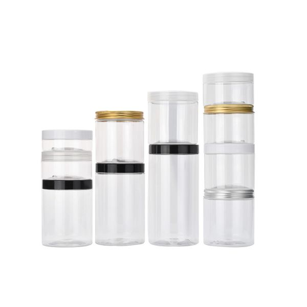 Amber Clear PET Plastic Storage Jars With Aluminum Plastic Screw Cap