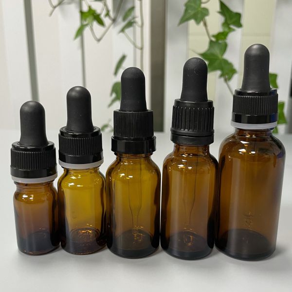 Black NBR 24/410 Oil Pipette Dropper With 15ml 30ml 50ml Amber Brown Glass Bottle