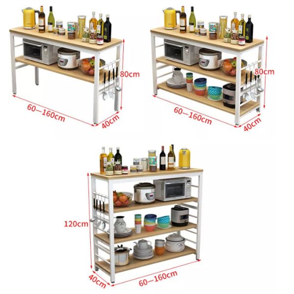 Metal Wood Kitchen Bakers Microwave Rack Countertop Organizer 2 Tier