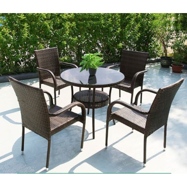 Modern Outdoor Rattan Dining Table And Chairs Set With Woven Rope Chairs Size 50*55*89cm