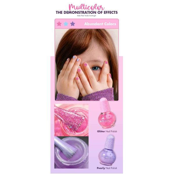 Effortlessly Apply Nontoxic Water Base Nail Polish Kit With Shimmering Glitter