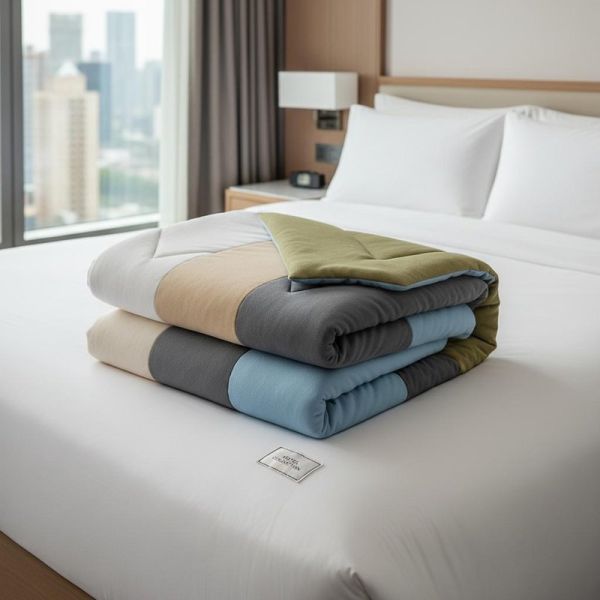 Reversible Solid Microfiber Comforter Offering All Season Warmth Level in White Beige Grey Blue and Customized Color Ideal for Hotels