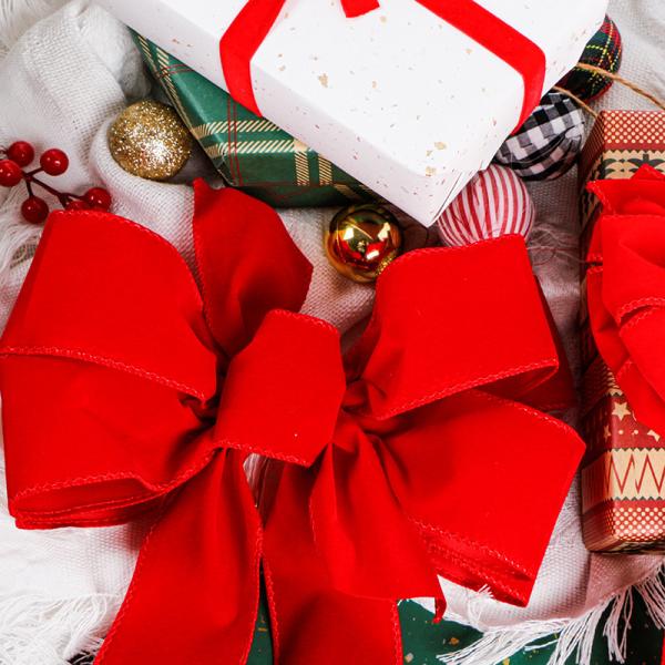 MSD Customization Red Velvet Ribbon Bow para decorações festivas de Natal e feriados