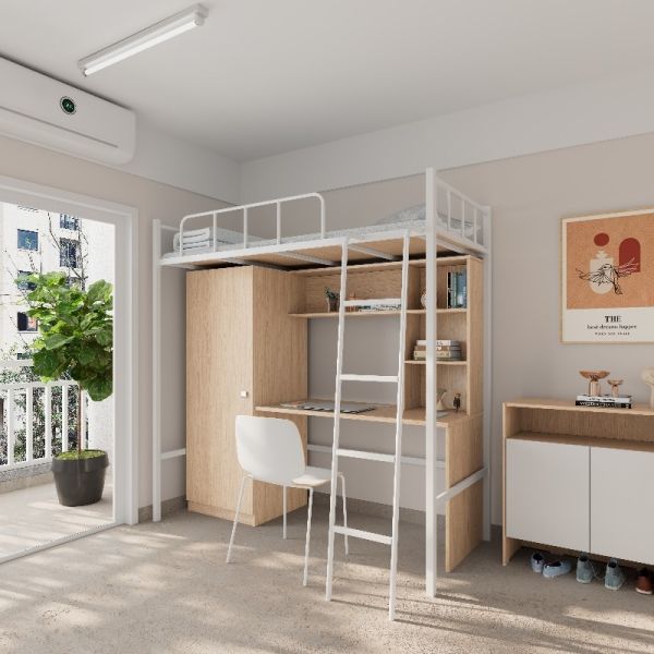 2000 X 900 X 2120mm School Dormitory Bunk Bed Frame With Desk And Locker